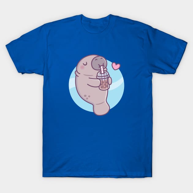 Cute Manatee Loves Drinking Boba Tea T-Shirt by rustydoodle